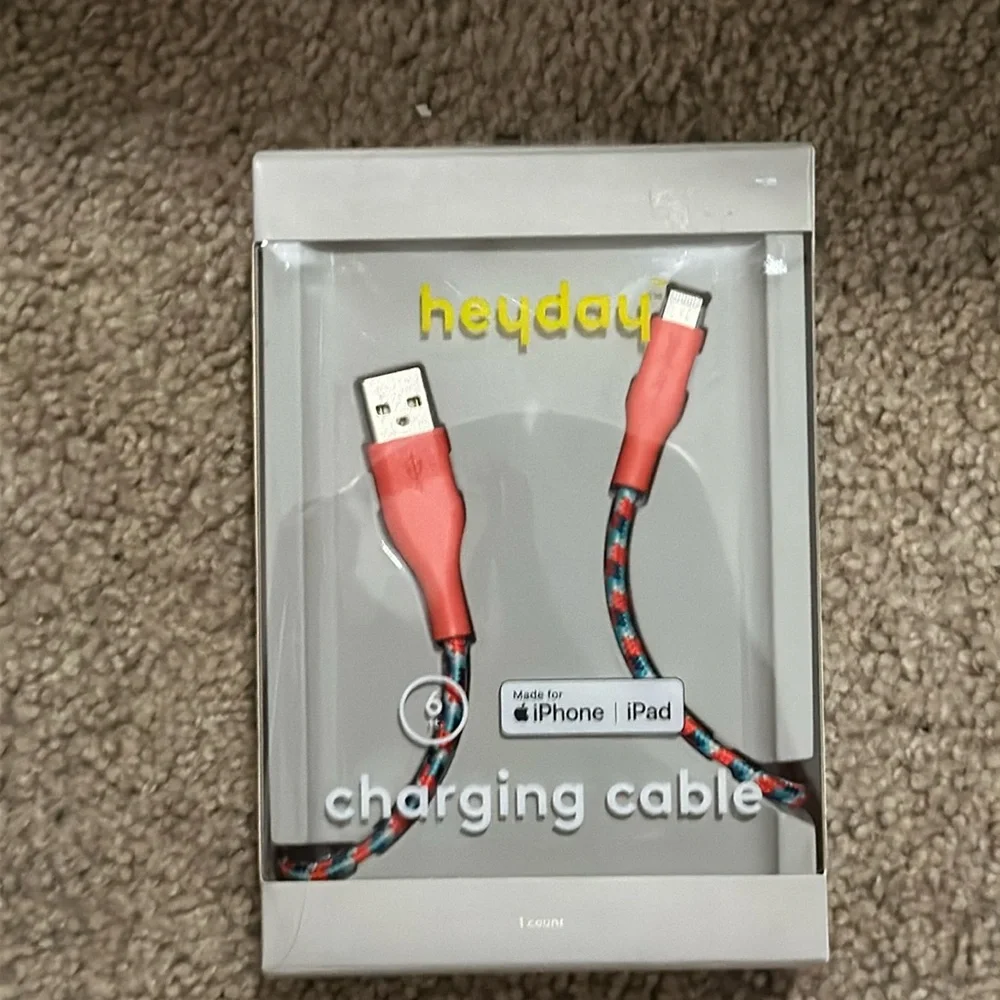 Heyday USB-A Braided Cable- Vibrant Coral iPhone